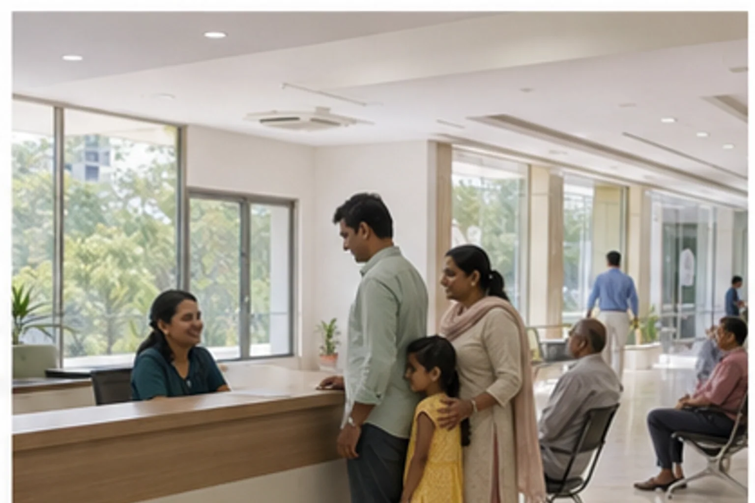 A family arriving at fictional Aashray hospital