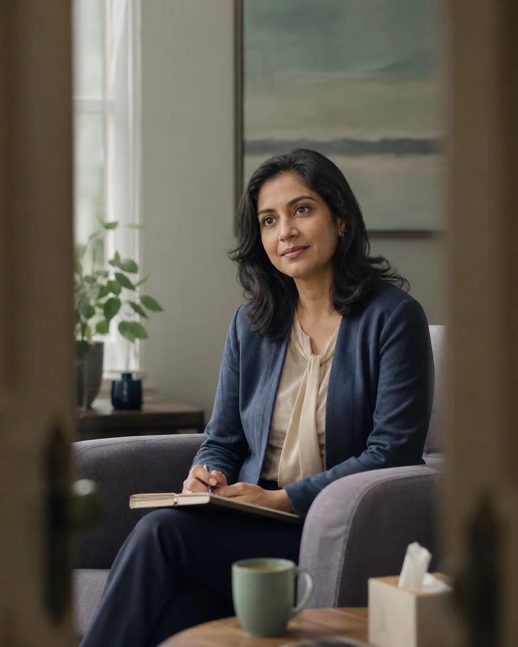Portrait of fictional psychiatrist Dr. Reva Menon